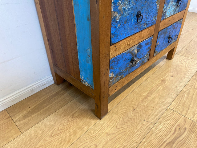 Schöner hoher Bücherschrank handgefertigt aus altem Bootsholz mit Schubladen I Regal Bücherregal Highboard Schrank Holzregal Küchenregal Küchenschrank I