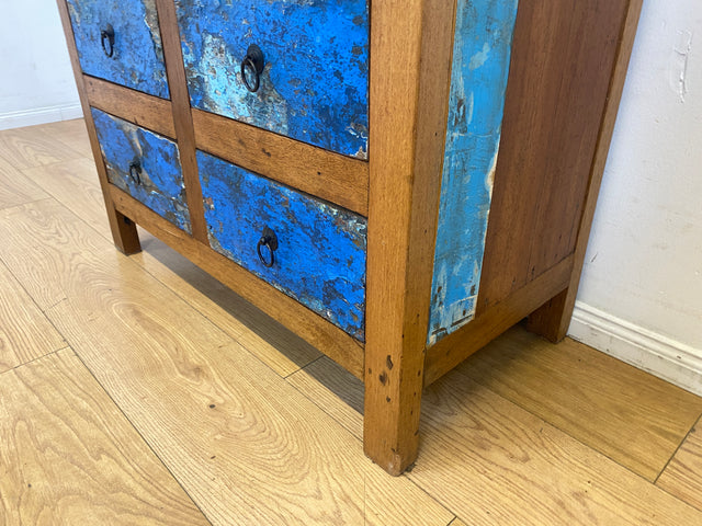 Schöner hoher Bücherschrank handgefertigt aus altem Bootsholz mit Schubladen I Regal Bücherregal Highboard Schrank Holzregal Küchenregal Küchenschrank I