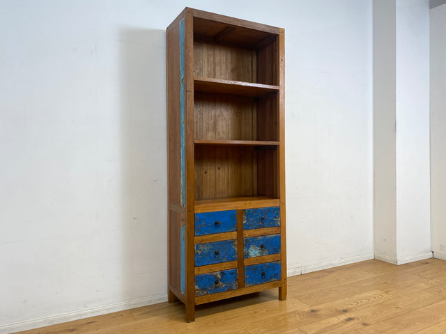 Schöner hoher Bücherschrank handgefertigt aus altem Bootsholz mit Schubladen I Regal Bücherregal Highboard Schrank Holzregal Küchenregal Küchenschrank I