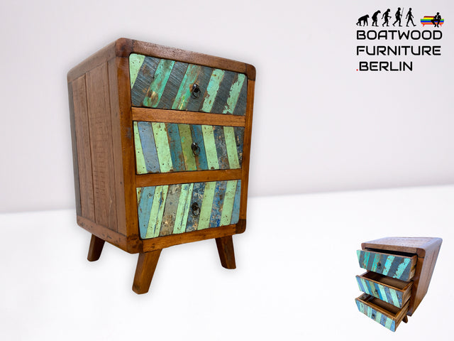 Formschöne Kommode handgefertigt aus altem Bootsholz mit Schubladen I Teakholz massiv I Schrank Schubladenkommode Wäschekommode Flurkommode Patchwork I