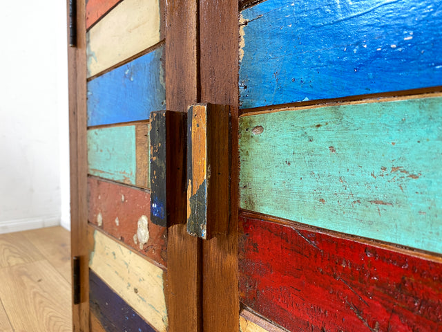 Detailreiche Kommode handgefertigt aus altem Bootsholz in Originalfarben I Sideboard Wäschekommode Flurkommode Schuhschrank Schuhkommode Badschrank Teakholz I