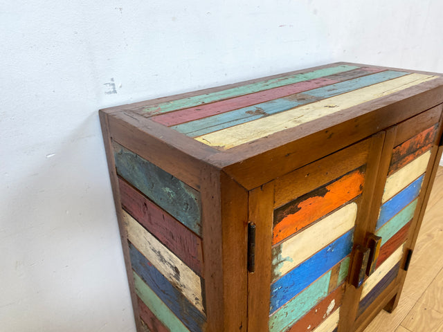Detailreiche Kommode handgefertigt aus altem Bootsholz in Originalfarben I Sideboard Wäschekommode Flurkommode Schuhschrank Schuhkommode Badschrank Teakholz I