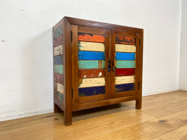 Detailreiche Kommode handgefertigt aus altem Bootsholz in Originalfarben I Sideboard Wäschekommode Flurkommode Schuhschrank Schuhkommode Badschrank Teakholz I
