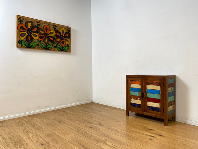 Detailreiche Kommode handgefertigt aus altem Bootsholz in Originalfarben I Sideboard Wäschekommode Flurkommode Schuhschrank Schuhkommode Badschrank Teakholz I
