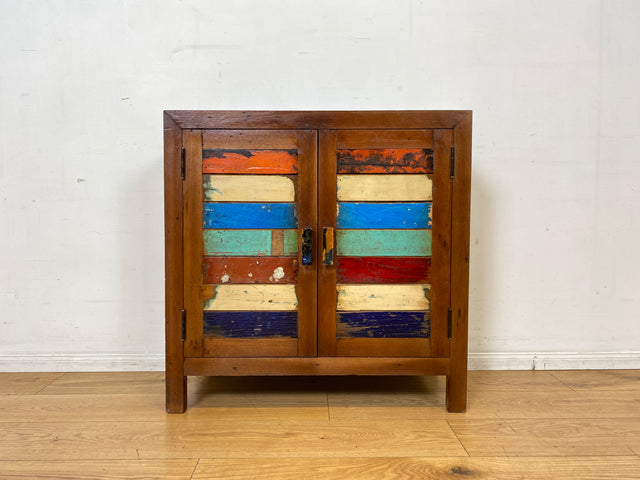Detailreiche Kommode handgefertigt aus altem Bootsholz in Originalfarben I Sideboard Wäschekommode Flurkommode Schuhschrank Schuhkommode Badschrank Teakholz I