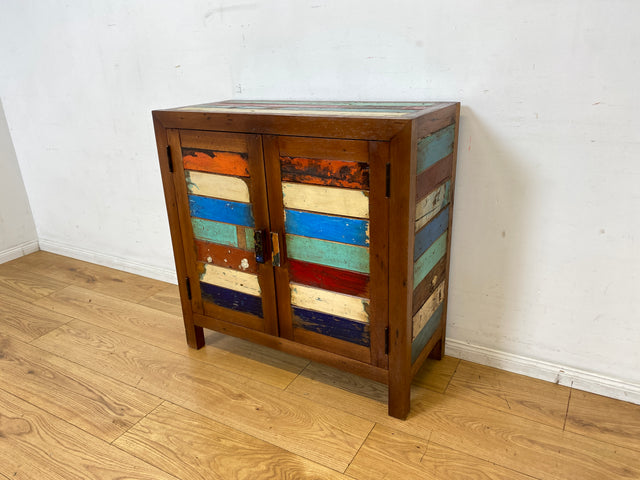 Detailreiche Kommode handgefertigt aus altem Bootsholz in Originalfarben I Sideboard Wäschekommode Flurkommode Schuhschrank Schuhkommode Badschrank Teakholz I