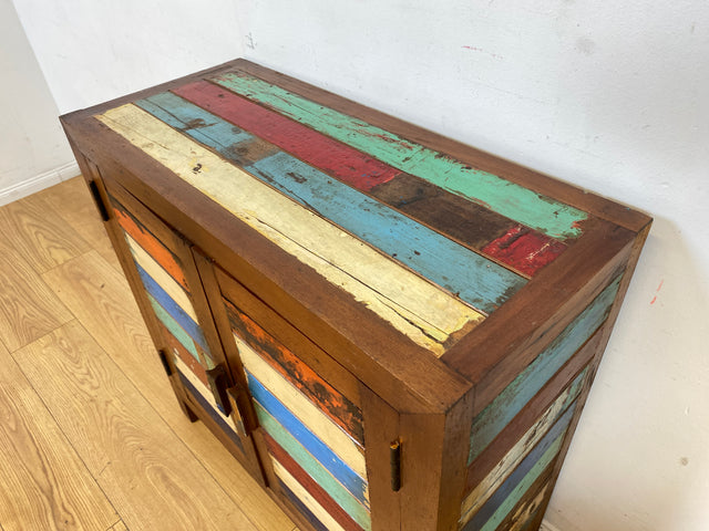 Detailreiche Kommode handgefertigt aus altem Bootsholz in Originalfarben I Sideboard Wäschekommode Flurkommode Schuhschrank Schuhkommode Badschrank Teakholz I