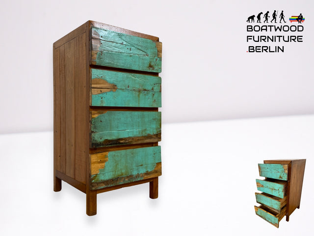 Boatwood by WMK I Besondere Kommode handgefertigt aus altem Bootsholz in Originalfarbe mit Schubladen
