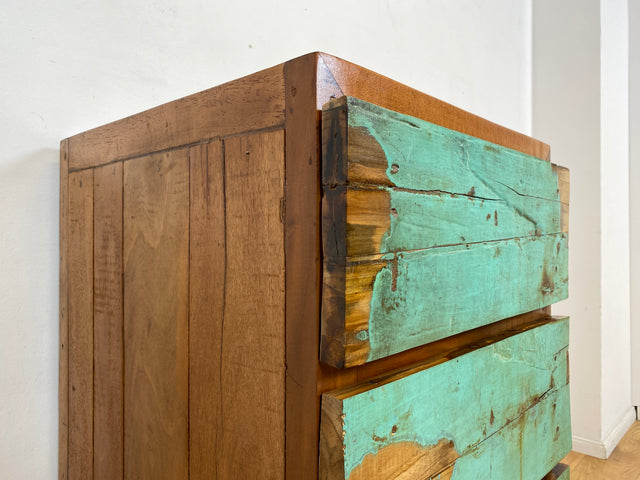 Boatwood by WMK I Besondere Kommode handgefertigt aus altem Bootsholz in Originalfarbe mit Schubladen