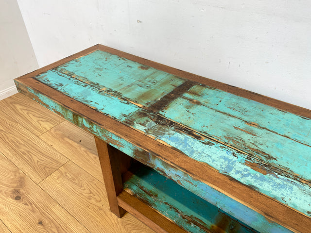 Einzigartiges offenes Lowboard handgefertigt aus altem Bootsholz in Originalfarben I TV-Lowboard Fernsehbank Sideboard Bank Ablage Regal Phonoschrank Kommode I