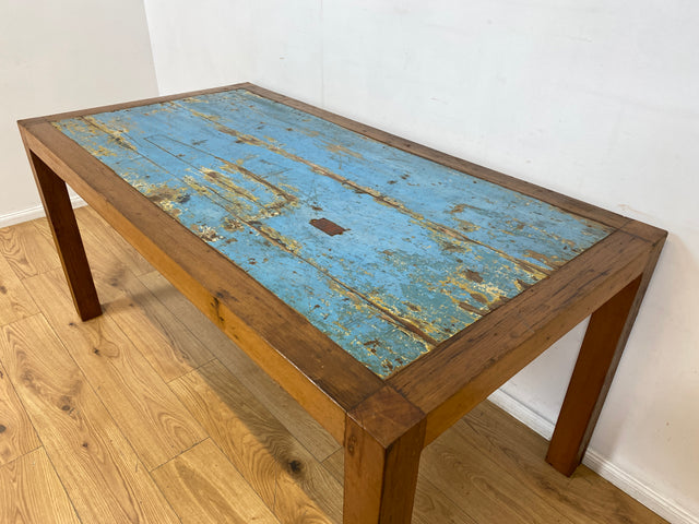 Boatwood by WMK I Meeresblauer 170x90cm großer Esstisch handgefertigt aus altem Bootsholz in Originalfarben