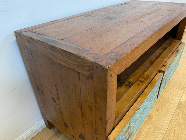 Boatwood by WMK I Meeresblaues TV Lowboard mit Schubladen & Fach I handgefertigt aus altem Bootsholz I Teakholz massiv I Sideboard Kommode Bank Rack Stand Fernsehkommode Berlin Leipzig Recklinghausen