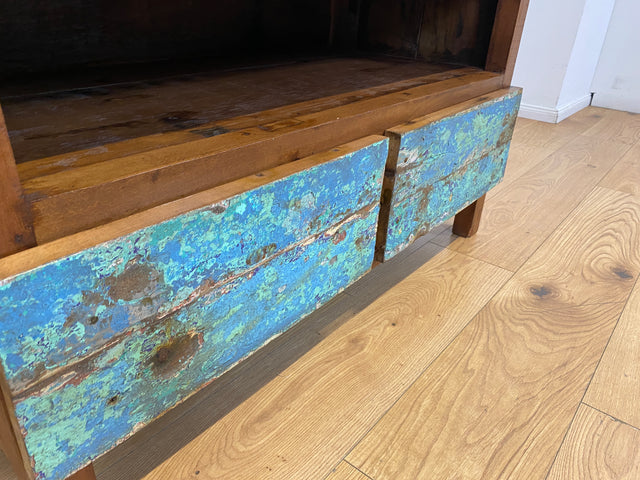 Boatwood by WMK I Meeresblaues TV Lowboard mit Schubladen & Fach I handgefertigt aus altem Bootsholz I Teakholz massiv I Sideboard Kommode Bank Rack Stand Fernsehkommode Berlin Leipzig Recklinghausen