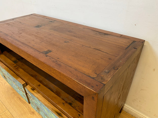 Boatwood by WMK I Meeresblaues TV Lowboard mit Schubladen & Fach I handgefertigt aus altem Bootsholz I Teakholz massiv I Sideboard Kommode Bank Rack Stand Fernsehkommode Berlin Leipzig Recklinghausen