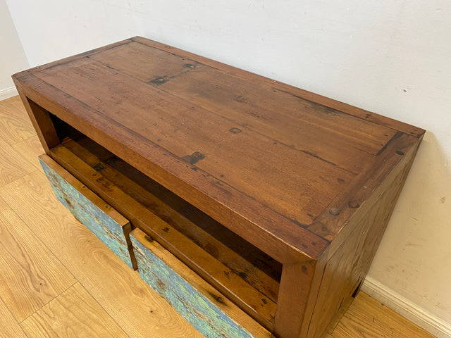 Boatwood by WMK I Meeresblaues TV Lowboard mit Schubladen & Fach I handgefertigt aus altem Bootsholz I Teakholz massiv I Sideboard Kommode Bank Rack Stand Fernsehkommode Berlin Leipzig Recklinghausen