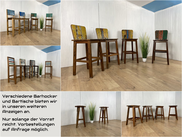 Einzigartiger und nachhaltiger Bartisch handgefertigt aus altem Bootsholz I Teakholz massiv in Originalfarben
