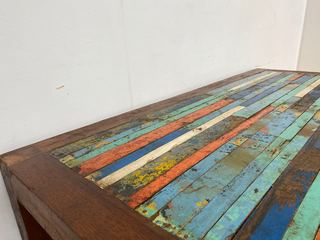Boatwood by WMK I Nachhaltiger Patchwork Esstisch 150x90 handgefertigt aus altem Bootsholz in Originalfarben