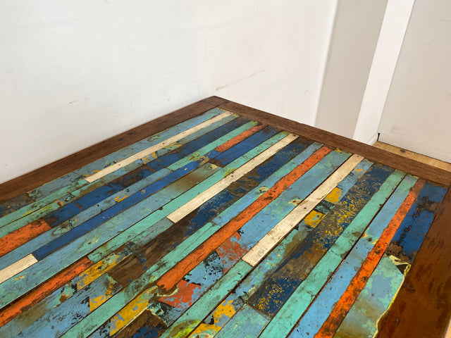 Boatwood by WMK I Nachhaltiger Patchwork Esstisch 150x90 handgefertigt aus altem Bootsholz in Originalfarben