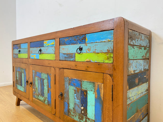 Boatwood by WMK I Nachhaltiges handgefertigtes Sideboard aus altem Bootsholz mit Schubladen I Teakholz massiv I Kommode TV Lowboard Fernsehkommode Wäschekommode Schrank Bootsmöbel Berlin Kiel Bremen