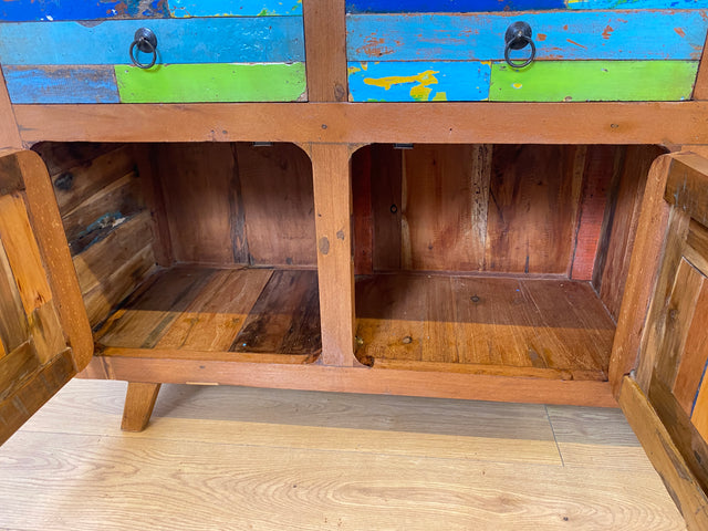 Boatwood by WMK I Nachhaltiges handgefertigtes Sideboard aus altem Bootsholz mit Schubladen I Teakholz massiv I Kommode TV Lowboard Fernsehkommode Wäschekommode Schrank Bootsmöbel Berlin Kiel Bremen