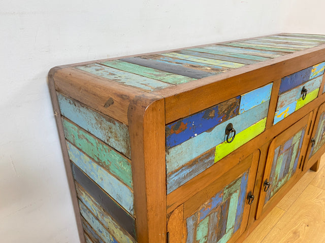 Boatwood by WMK I Nachhaltiges handgefertigtes Sideboard aus altem Bootsholz mit Schubladen I Teakholz massiv I Kommode TV Lowboard Fernsehkommode Wäschekommode Schrank Bootsmöbel Berlin Kiel Bremen