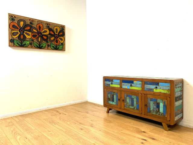 Boatwood by WMK I Nachhaltiges handgefertigtes Sideboard aus altem Bootsholz mit Schubladen I Teakholz massiv I Kommode TV Lowboard Fernsehkommode Wäschekommode Schrank Bootsmöbel Berlin Kiel Bremen