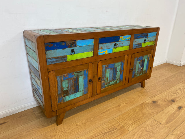 Boatwood by WMK I Nachhaltiges handgefertigtes Sideboard aus altem Bootsholz mit Schubladen I Teakholz massiv I Kommode TV Lowboard Fernsehkommode Wäschekommode Schrank Bootsmöbel Berlin Kiel Bremen