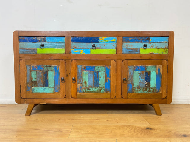 Boatwood by WMK I Nachhaltiges handgefertigtes Sideboard aus altem Bootsholz mit Schubladen I Teakholz massiv I Kommode TV Lowboard Fernsehkommode Wäschekommode Schrank Bootsmöbel Berlin Kiel Bremen