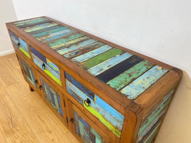 Boatwood by WMK I Nachhaltiges handgefertigtes Sideboard aus altem Bootsholz mit Schubladen I Teakholz massiv I Kommode TV Lowboard Fernsehkommode Wäschekommode Schrank Bootsmöbel Berlin Kiel Bremen