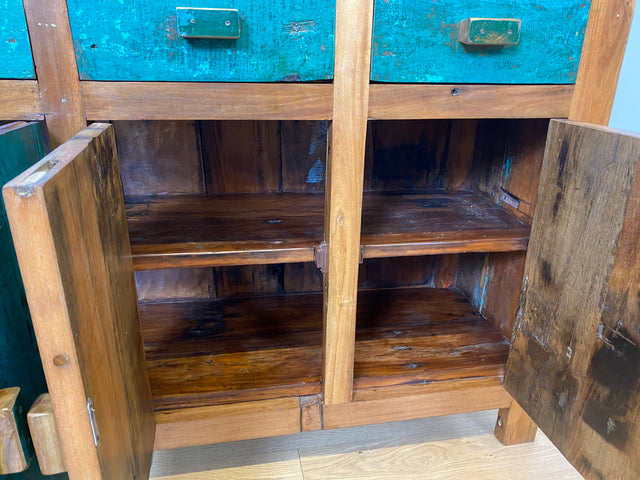 Boatwood by WMK I Nachhaltiges Sideboard handgefertigt aus altem Bootsholz mit Schubladen I Teakholz massiv I Schrank Wäschekommode Kommode Anrichte TV Lowboard Bootsmöbel Teak Berlin Köln Regensburg