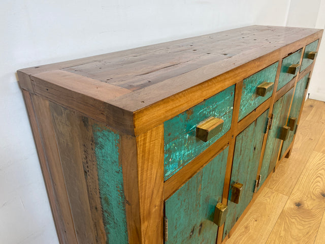 Boatwood by WMK I Nachhaltiges Sideboard handgefertigt aus altem Bootsholz mit Schubladen I Teakholz massiv I Schrank Wäschekommode Kommode Anrichte TV Lowboard Bootsmöbel Teak Berlin Köln Regensburg