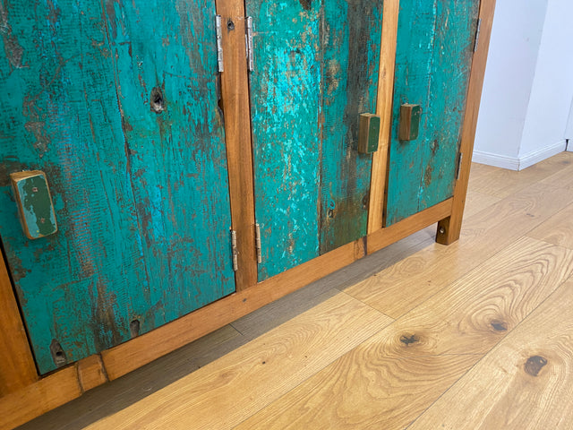 Boatwood by WMK I Nachhaltiges Sideboard handgefertigt aus altem Bootsholz mit Schubladen I Teakholz massiv I Schrank Wäschekommode Kommode Anrichte TV Lowboard Bootsmöbel Teak Berlin Köln Regensburg