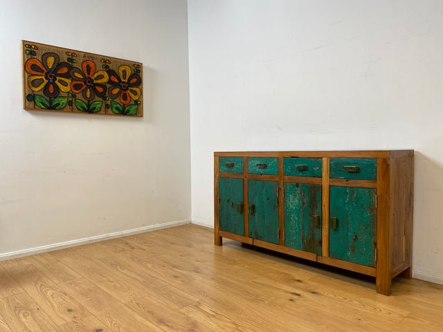 Boatwood by WMK I Nachhaltiges Sideboard handgefertigt aus altem Bootsholz mit Schubladen I Teakholz massiv I Schrank Wäschekommode Kommode Anrichte TV Lowboard Bootsmöbel Teak Berlin Köln Regensburg