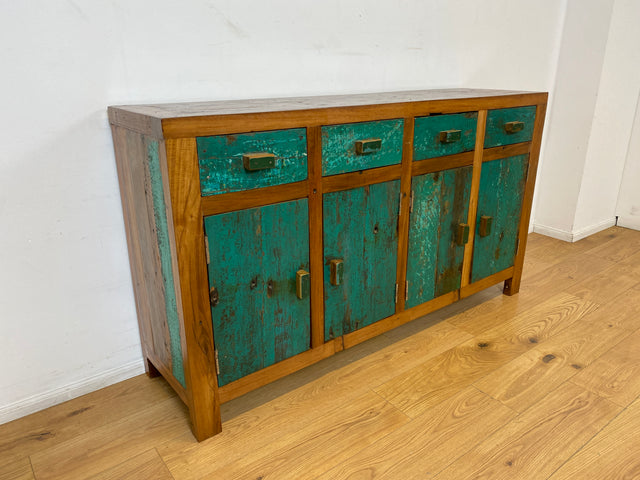 Boatwood by WMK I Nachhaltiges Sideboard handgefertigt aus altem Bootsholz mit Schubladen I Teakholz massiv I Schrank Wäschekommode Kommode Anrichte TV Lowboard Bootsmöbel Teak Berlin Köln Regensburg