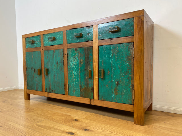 Boatwood by WMK I Nachhaltiges Sideboard handgefertigt aus altem Bootsholz mit Schubladen I Teakholz massiv I Schrank Wäschekommode Kommode Anrichte TV Lowboard Bootsmöbel Teak Berlin Köln Regensburg