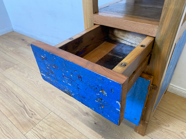 Boatwood by WMK I Einzigartiger großer Nachttisch handgefertigt aus altem Bootsholz I Teakholz massiv I Nachtkommode Nachtschrank Nachtschränkchen Kommode Beistelltisch Ablage I Berlin Kiel Stuttgart