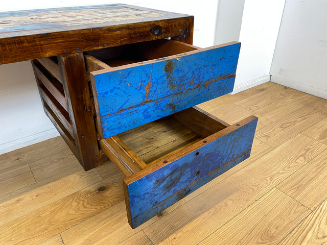 Boatwood by WMK I Besonderer Schreibtisch handgefertigt aus altem Bootsholz I Teakholz massiv in Originalfarbe I Arbeitstisch Bürotisch Arbeitsplatz Computertisch Desk Bootsmöbel I Berlin Bayern Köln