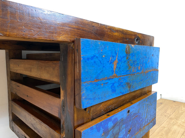 Boatwood by WMK I Besonderer Schreibtisch handgefertigt aus altem Bootsholz I Teakholz massiv in Originalfarbe I Arbeitstisch Bürotisch Arbeitsplatz Computertisch Desk Bootsmöbel I Berlin Bayern Köln