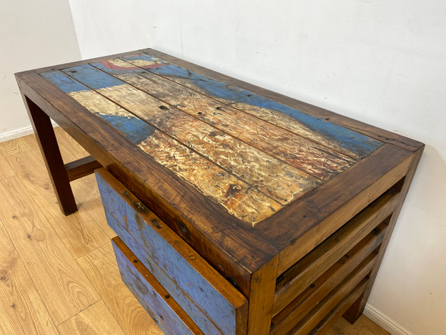 Boatwood by WMK I Besonderer Schreibtisch handgefertigt aus altem Bootsholz I Teakholz massiv in Originalfarbe I Arbeitstisch Bürotisch Arbeitsplatz Computertisch Desk Bootsmöbel I Berlin Bayern Köln