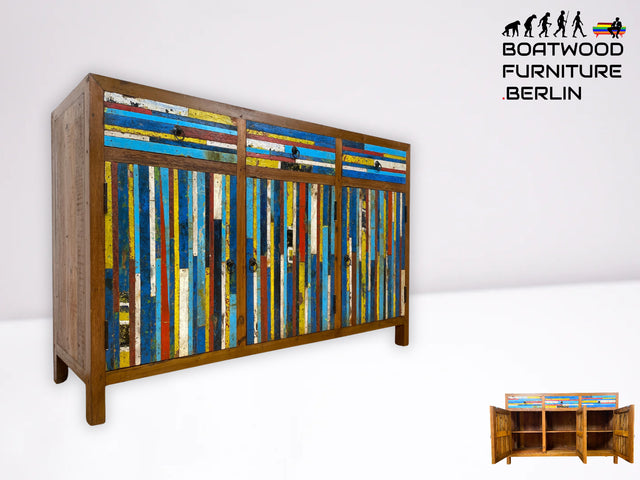 Besonders schönes Sideboard aus altem Bootsholz mit Schubladen I Schrank Anrichte Kommode Buffet Büfett Küchenschrank Flurschrank Fernsehschrank Patchwork I