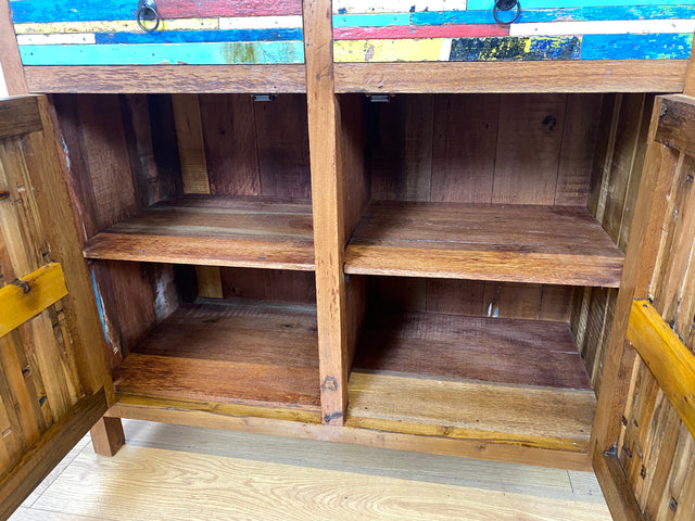 Besonders schönes Sideboard aus altem Bootsholz mit Schubladen I Schrank Anrichte Kommode Buffet Büfett Küchenschrank Flurschrank Fernsehschrank Patchwork I