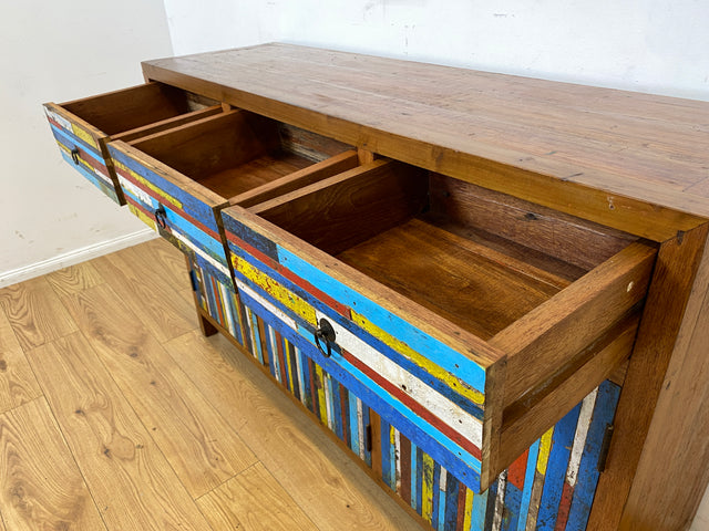 Besonders schönes Sideboard aus altem Bootsholz mit Schubladen I Schrank Anrichte Kommode Buffet Büfett Küchenschrank Flurschrank Fernsehschrank Patchwork I