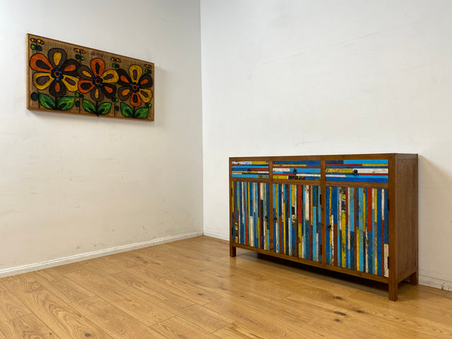 Besonders schönes Sideboard aus altem Bootsholz mit Schubladen I Schrank Anrichte Kommode Buffet Büfett Küchenschrank Flurschrank Fernsehschrank Patchwork I