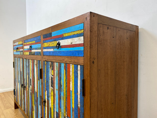 Besonders schönes Sideboard aus altem Bootsholz mit Schubladen I Schrank Anrichte Kommode Buffet Büfett Küchenschrank Flurschrank Fernsehschrank Patchwork I