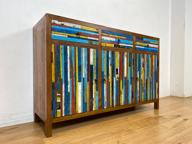 Besonders schönes Sideboard aus altem Bootsholz mit Schubladen I Schrank Anrichte Kommode Buffet Büfett Küchenschrank Flurschrank Fernsehschrank Patchwork I
