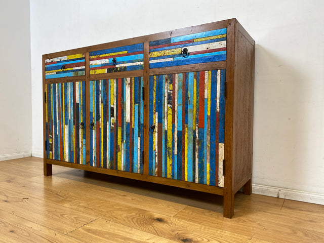 Besonders schönes Sideboard aus altem Bootsholz mit Schubladen I Schrank Anrichte Kommode Buffet Büfett Küchenschrank Flurschrank Fernsehschrank Patchwork I
