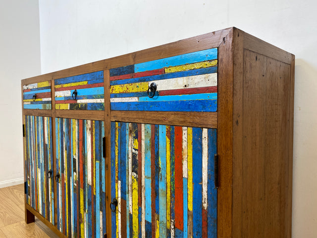 Besonders schönes Sideboard aus altem Bootsholz mit Schubladen I Schrank Anrichte Kommode Buffet Büfett Küchenschrank Flurschrank Fernsehschrank Patchwork I