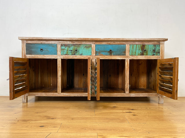 Einzigartiges handgefertigtes Sideboard aus altem Bootsholz in Originalfarben mit Schubladen und Lamellen Türen I Schrank Anrichte Kommode Küchenschrank Büfett I