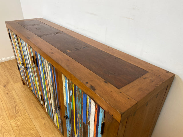 Boatwood by WMK I Einzigartiges Sideboard handgefertigt aus altem Bootsholz I Patchwork in Originalfarben I Teakholz I Kommode TV-Lowboard Schrank Anrichte TV-Bank Bootsmöbel I Berlin Rostock Hamburg