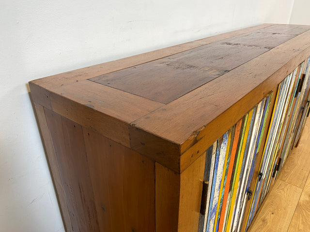 Boatwood by WMK I Einzigartiges Sideboard handgefertigt aus altem Bootsholz I Patchwork in Originalfarben I Teakholz I Kommode TV-Lowboard Schrank Anrichte TV-Bank Bootsmöbel I Berlin Rostock Hamburg